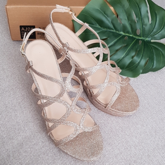 Shoes - Le Chateau Rose Gold Strappy Wedge Sandal